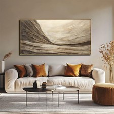 Modern Abstract Wall Art with Frame Brown and Grey Painting Wave Poster Line ...