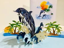 Origami Pop Cards Mother & Baby Dolphins Happy Mother' Day 3D Pop Up Card