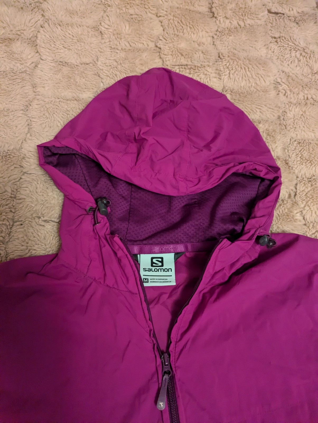 Giacca da corsa Salomon viola giacca a vento leggera con cappuccio zip cappotto medio