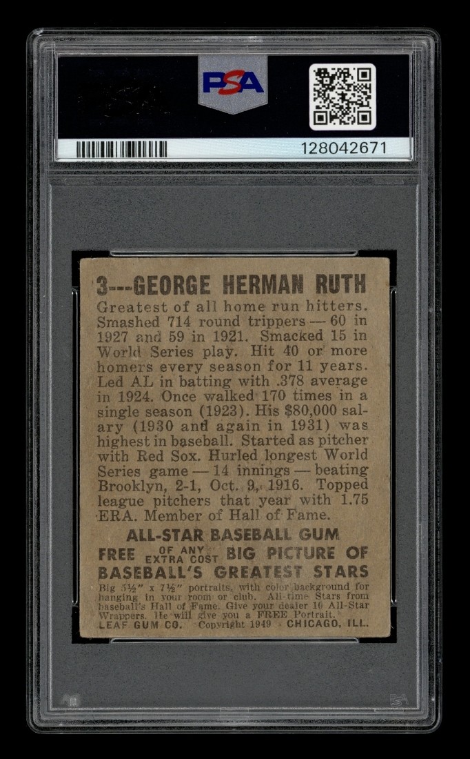 1948 Leaf Set-Break #  3 Babe Ruth PSA 3 VG view 2