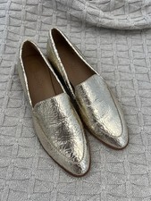 Madewell The Frances Crackle Metallic Gold Leather Loafers Size 7