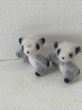 Vintage 1:12 Miniature Dollhouse Gray  White Flocked Teddy Bear