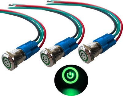 3 Stück Premium 12mm Selbstsichernder Verriegelbarer Drucktastenschalter, 12V / 24V 3A Auto LED