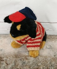 Vintage 1997 Cardinal Labs Plush Dog Wearing Red Blue Knit Sweater Flag Design