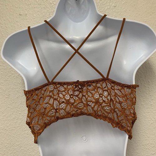 Bralette Burnt Orange Copper Crop Top Floral Lace Women’s M Julia - Picture 2 of 9