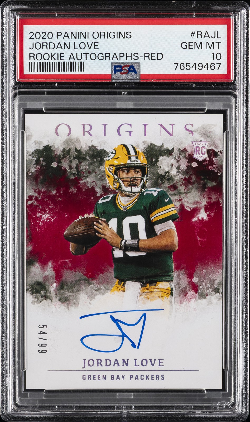 2020 PANINI ORIGINS RC AUTOS RED #RAJL JORDAN LOVE 54/99 PSA 10 AUTO