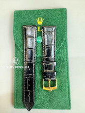Rolex Black Leather Watch Strap Gold Buckle 20-16mm Vintage NOS