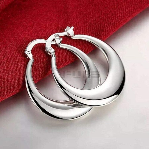 Hypoallergenic 925 Sterling Silver Filled Moon Shaped Hoop Huggies Stud Earrings - Picture 44 of 44