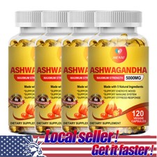 Organic Ashwagandha 120 Capsules 5000mg Relief Stress Anxiety Boosts Immunity