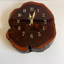 Rustic Live Edge Heavy Wood Slab Wall Clock Epoxy Coated Battery Powered EUC