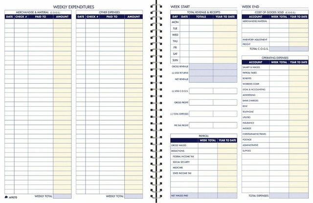 Adams Bookkeeping Record Book Weekly Format 85 X 11 Inches White Afr70 - 