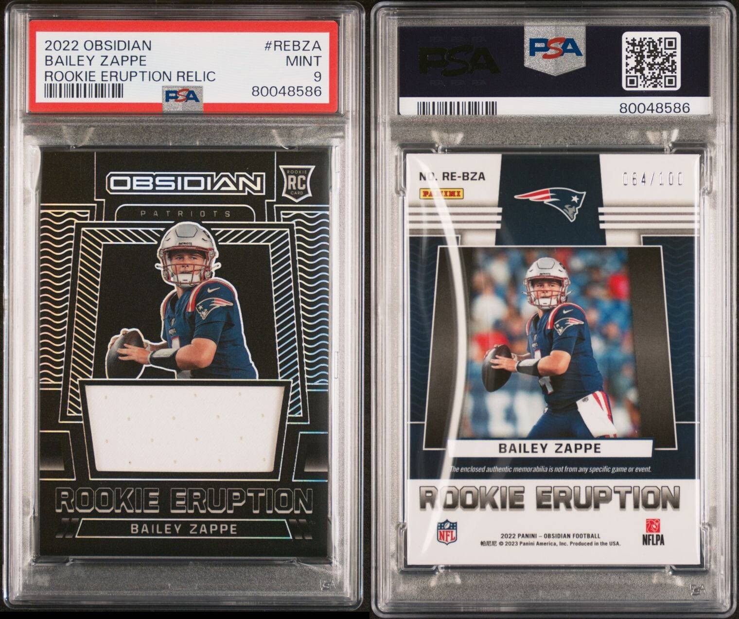 Bailey Zappe Panini Obsidian Rookie Eruption Relic #REBZA Base