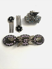 LOT OF 4 JEWELED HAIR CLIP BARRETTES COMBS L K 