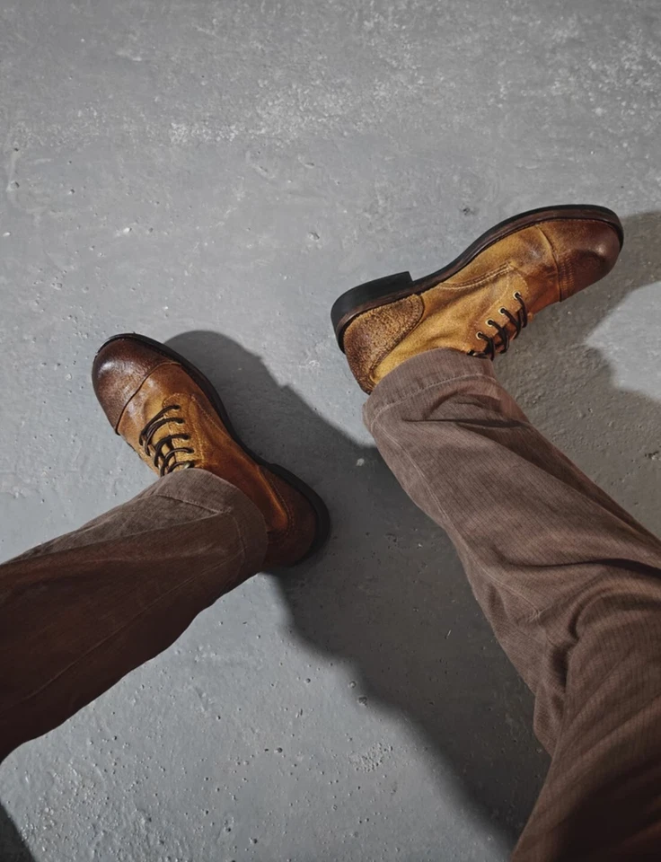 Handmade Suede Leather Desert Paratrooper Boots Distressed Large Cap Workwear - Image 3 of 4