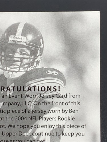 BEN ROETHLISBERGER RC ~ 2004 UPPER DECK SWEET SPOT “SWEET SWATCHES” RELIC HOF? - Picture 10 of 12