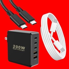 200W GaN 5 Port USB Type C PD Fast Charge Wall Charger Cable for Samsung MacBook