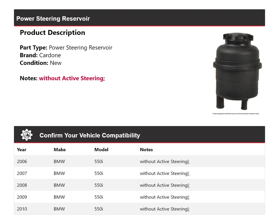 For 2006-2010 BMW 550i Power Steering Reservoir Cardone 2007 2008 2009 - Image 2 of 4