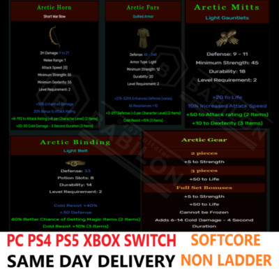   PC PS4 PS5 XBOX SWITCH   2 LV REQ Arctic Set DIABLO 2 RESURRECTED D2R ITEMS