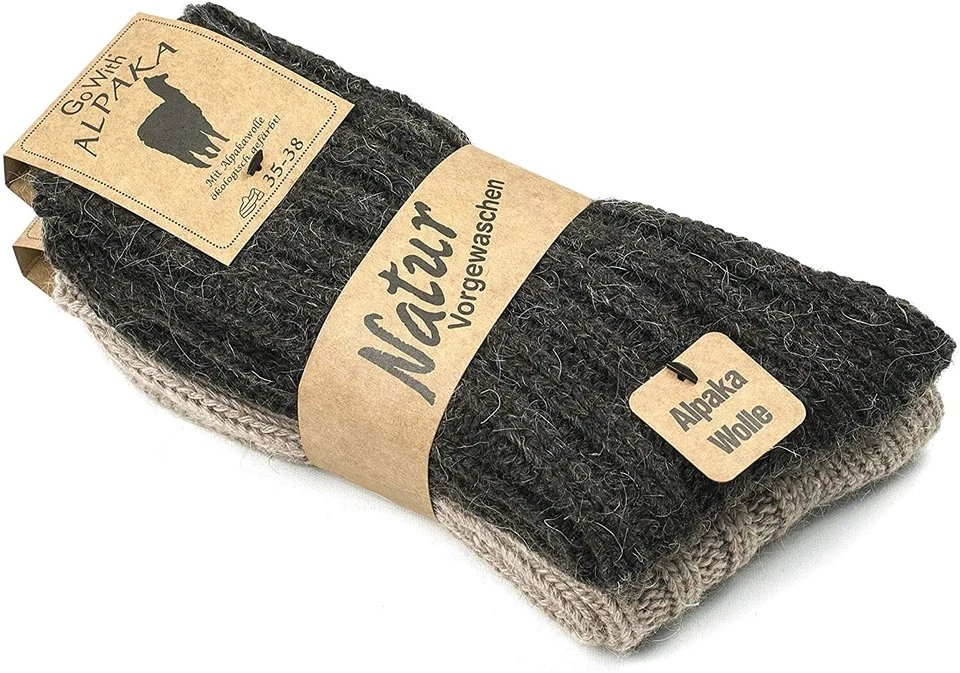 2 pares de calcetines térmicos de lana de alpaca de alta resistencia para hombre y mujer Foto 4 de 4