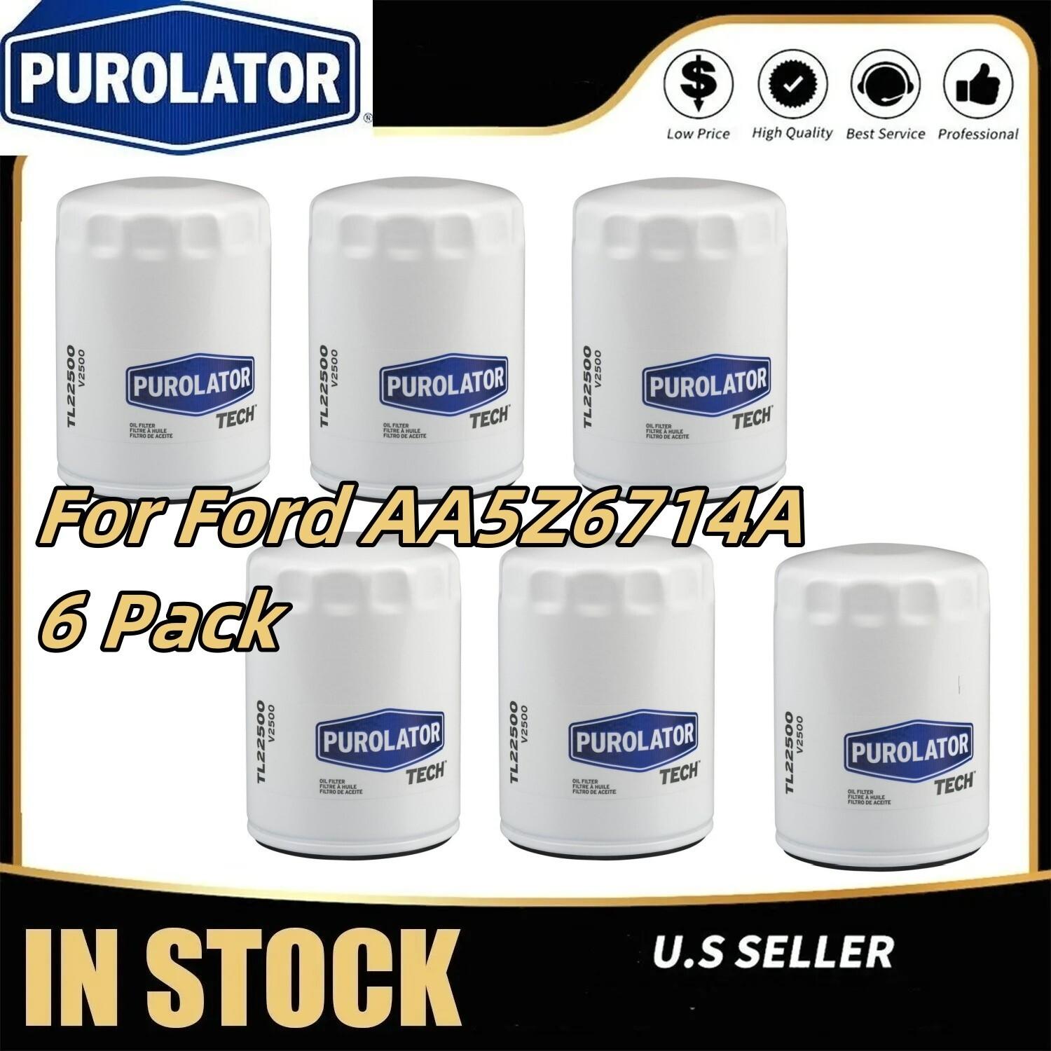 Purolator FL500S Professional Engine Oil Filter For Ford AA5Z6714A 6 Pack