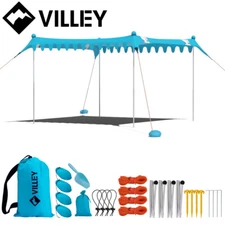 VILLEY 11×10FT Beach Tent Sun Shelter UPF50+Protection Portable Sun Shade 4 Pole