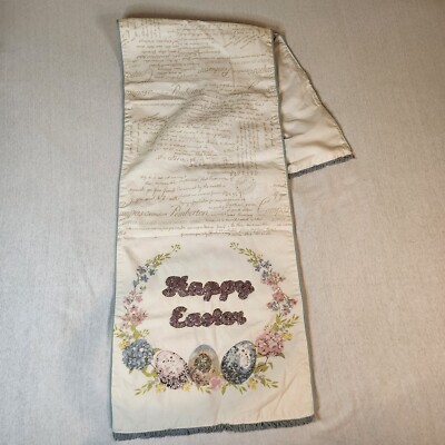 HAPPY EASTER Isaac Mizrahi Table Runner Beaded Eggs Flowers 16'' x 66''