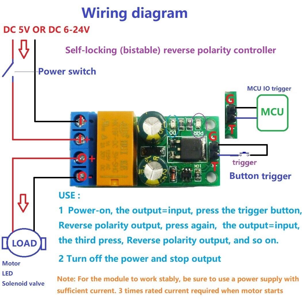 DC 5-24V 2A Self-locking bistable Reverse Polarity Switch Contro