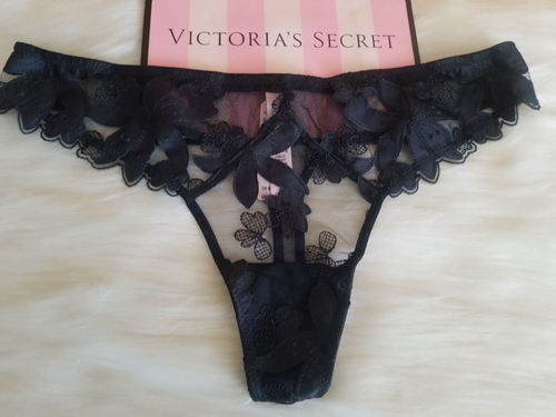 VICTORIA'S SECRET MUY SEXY ZIGGY GLAM FLORAL BORDADO TANGA PANTY MEDIANA NEGRA - Imagen 12 de 12