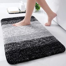 Microfiber Bathroom Rugs, Shaggy Soft and Absorbent, Non-Slip, 24" x 16" Black