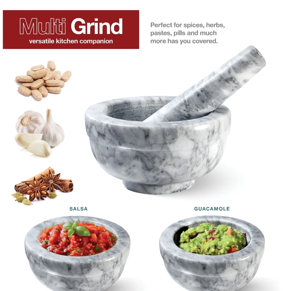 Granite Mortar and Pestle with White Marble Finish Set Use in Grey 4.5" Diameter - Image 4 of 4