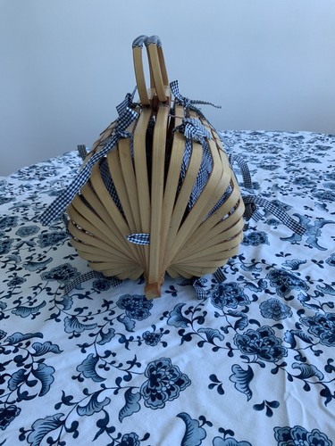 Ports 1961 Designer lustige Handtasche aus Holz und blau/weiß kariert neu mit Etikett umweltfreundlich - Bild 2 von 12