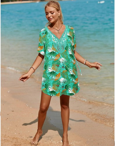 SimpleFun Womens Swimsuit Coverup Lace Crochet V Neck Bathing Suit Cover Up Dres - Picture 5 of 7