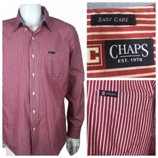 Chaps Easy Care Mens Size LARGE RED Stripe Button Shirt classic business casual