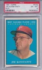 1961 Topps # 479 Jim Konstanty MVP EX MT PSA 6