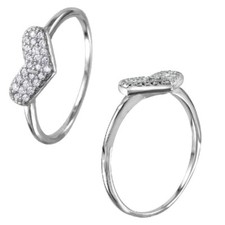Sterling Silver Ladies Encrusted CZ Stones Heart Ring