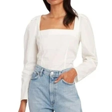 Baum Und Pferdgarten Women's Marlow Square Neck White Cotton Top SZ 44 US M B68