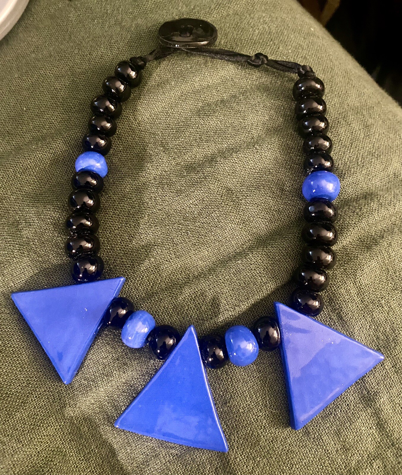 Geometric Artisan Ceramic Statement necklace Blue… - image 1