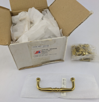 #ad Box of 25 Brass Cabinet Handle Pull Dresser Drawer Polished Brass 3” CTC $43.99