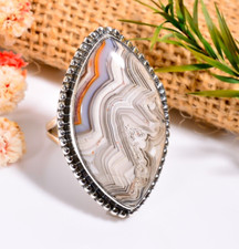Natural Crazy Lace Agate Ring 925 Sterling Silver Statement Rings Women Jewelry