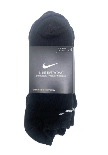 Nike 3-Pack No Show Socks Everyday Black Cotton Lightweight Adults Small UK 2-5 - Picture 7 of 8