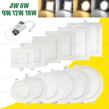 LED Recessed Ceiling Panel Down Lights Slim Lamp Fixture US 3W 6W 9W 12W 18W 24W