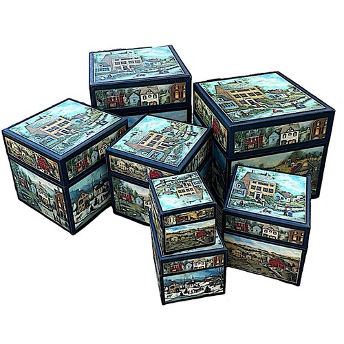 BOB’S BOXES Linda Nelson Stocks FOLK ART SESONS Nesting Boxes (lot of 7) - Picture 3 of 5