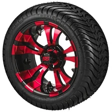 (4) Golf Cart 215/35-12 LSI Elite Low Pro Tires on 12x7 Black/Red Vampire Wheels