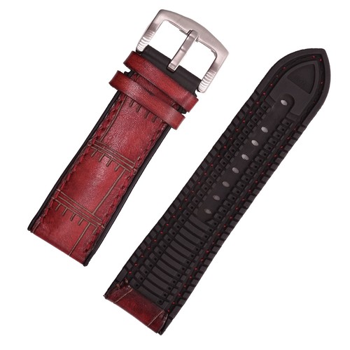 20mm 22mm 24mm retro Pattern Leather Black Rubber Watch Strap Watch band 7 Color - Picture 5 of 18