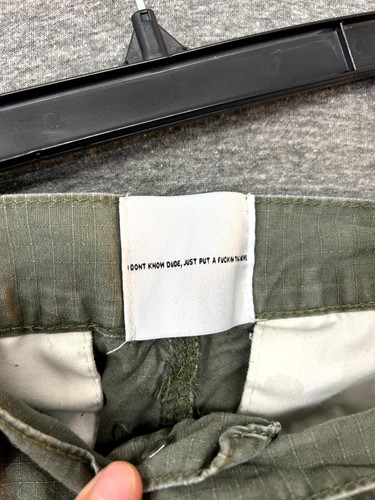 Pantalones cargo Mnml para hombre 34 verde oliva algodón retazos tiro medio bolsillos cremallera mosca - Imagen 3 de 10