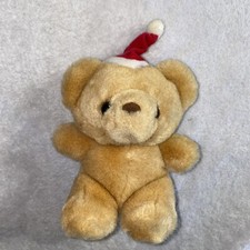 Vintage Russ Berrie Co Honey Teddy Bear Santa Hat 384 Holiday Festive Christmas