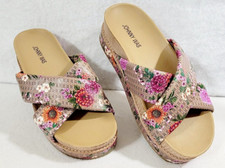 Johnny Was Womens Multicolor Floral Leather Jenna X Band Sandals Size 8.5