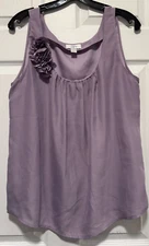 LOFT Top shirt blouse L 10 Bust 40 Length 27 Purple Solid Flower Neckline