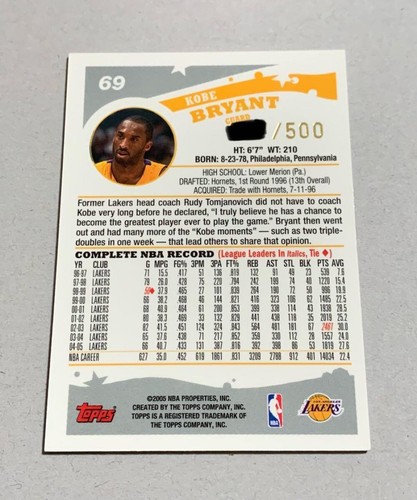 2005 Topps Kobe Bryant Los Angeles Lakers /500 From Japan #69 - Picture 10 of 24