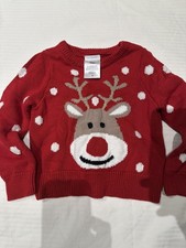 Kids Size 2T Sweater - Reindeer w/ Red Nose Pullover sweater